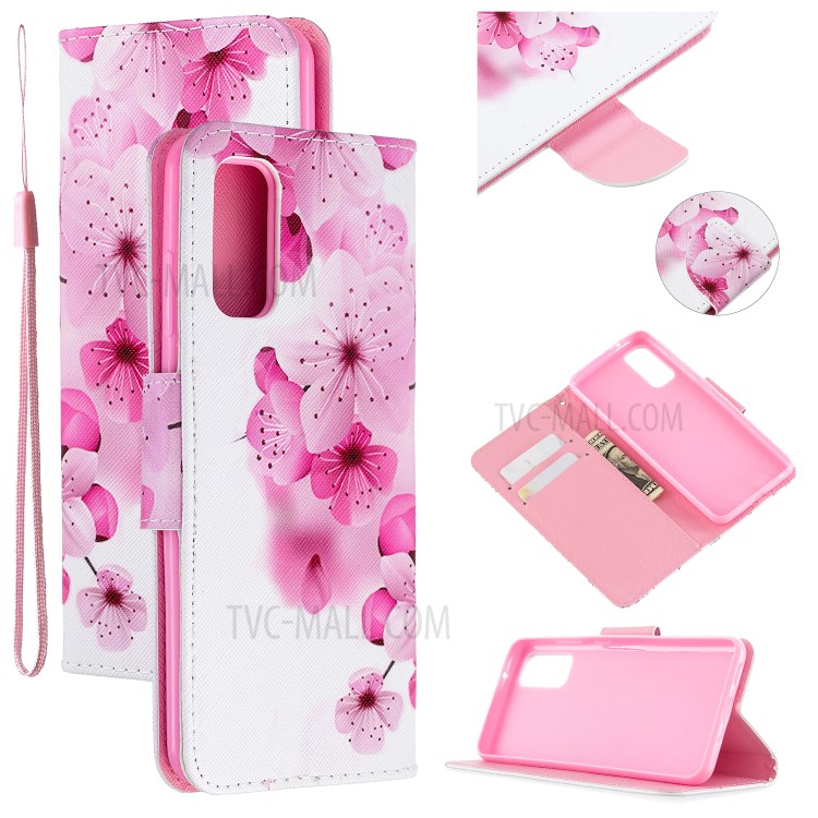 Pattern Printing Cross Texture Wallet Leather Stand Case for Samsung Galaxy S20 - Plum Blossom-1