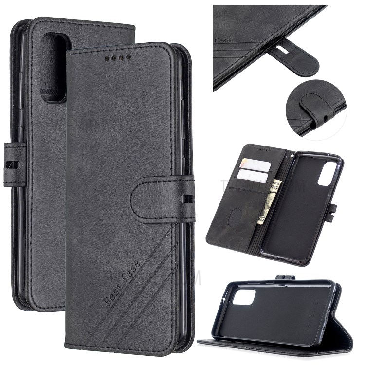 Wallet Leather Stand Phone Cover with Lanyard for Samsung Galaxy S20 - Black-1