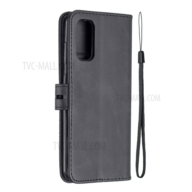 Wallet Leather Stand Phone Cover with Lanyard for Samsung Galaxy S20 - Black-3