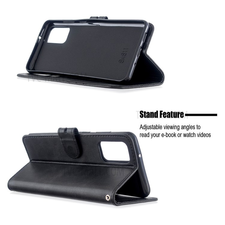 Wallet Leather Stand Phone Cover with Lanyard for Samsung Galaxy S20 Plus - Black-6