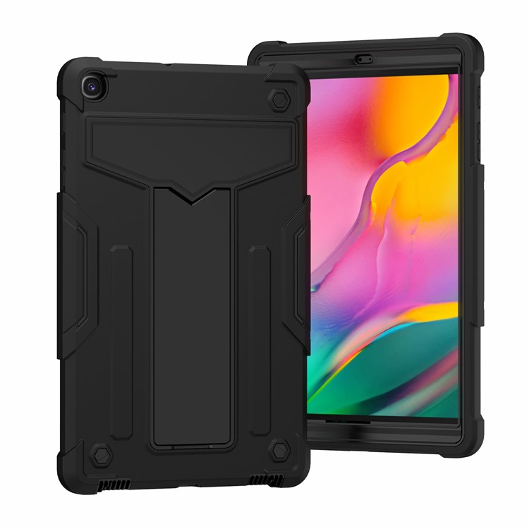 Foldable Kickstand Contrast Color Anti-dust PC Silicone Tablet Cover for Samsung Galaxy Tab A 10.1 (2019) - All Black-2