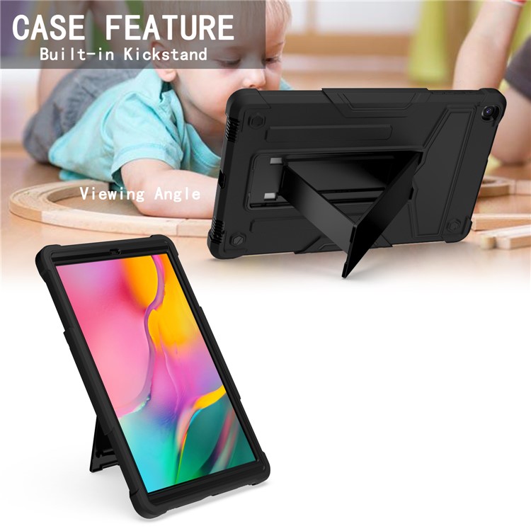 Foldable Kickstand Contrast Color Anti-dust PC Silicone Tablet Cover for Samsung Galaxy Tab A 10.1 (2019) - All Black-4