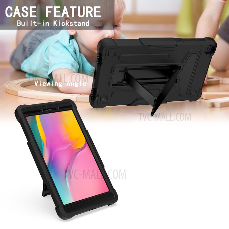 Foldable Kickstand Contrast Color Anti-dust PC Silicone Tablet Shell for Samsung Galaxy Tab A 8.0 Wi-Fi (2019) SM-T290 - All Black-4