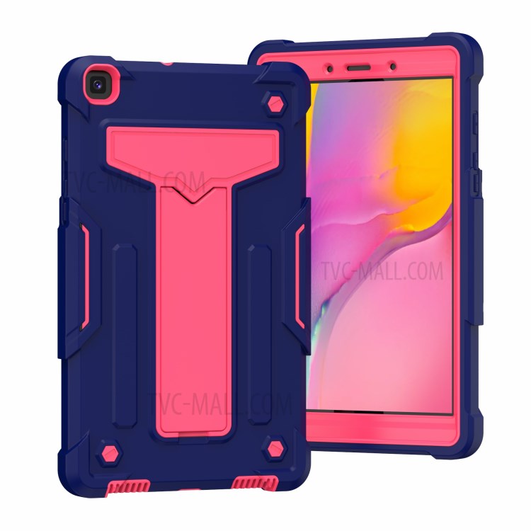 Foldable Kickstand Contrast Color Anti-dust PC Silicone Tablet Shell for Samsung Galaxy Tab A 8.0 Wi-Fi (2019) SM-T290 - Dark Blue/Red-2