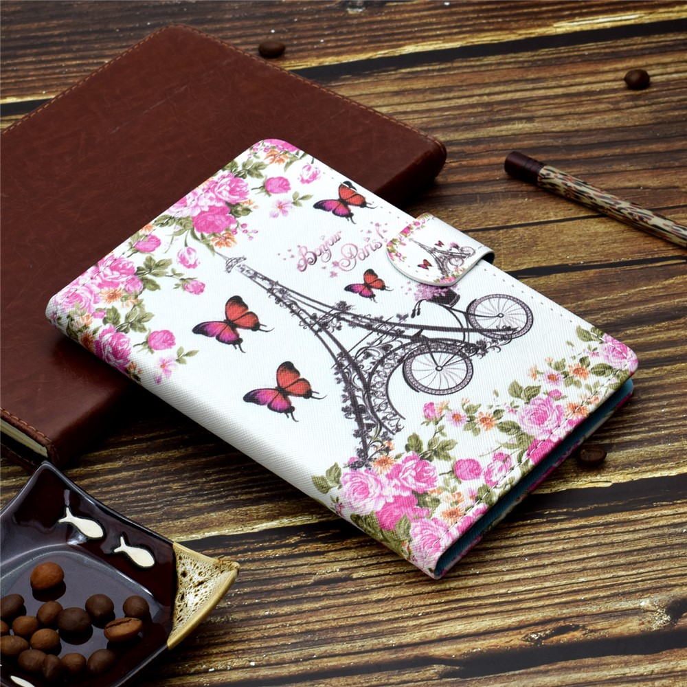Pattern Printing Leather Card Holder Tablet Shell for Samsung Galaxy Tab S6 Lite - Eiffel Tower-8
