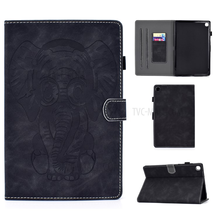 Imprint Elephant Card Slots Leather Stand Tablet Case for Samsung Galaxy Tab S6 Lite - Black-1