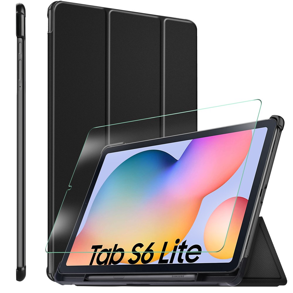 Tri-fold Stand Sleep / Wake Fonction Fonction à L'épreuve de Cuir PU Smart Case Pour Samsung Galaxy Tab S6 Lite P610 / P615 / S6 Lite (2022) - le Noir