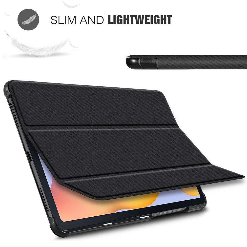 Tri-fold Stand Sleep/Wake Function Drop-proof PU Leder Tablet Smart Hülle Für Samsung Galaxy Tab S6 Lite P610/P615/S6 Lite (2022) - Schwarz