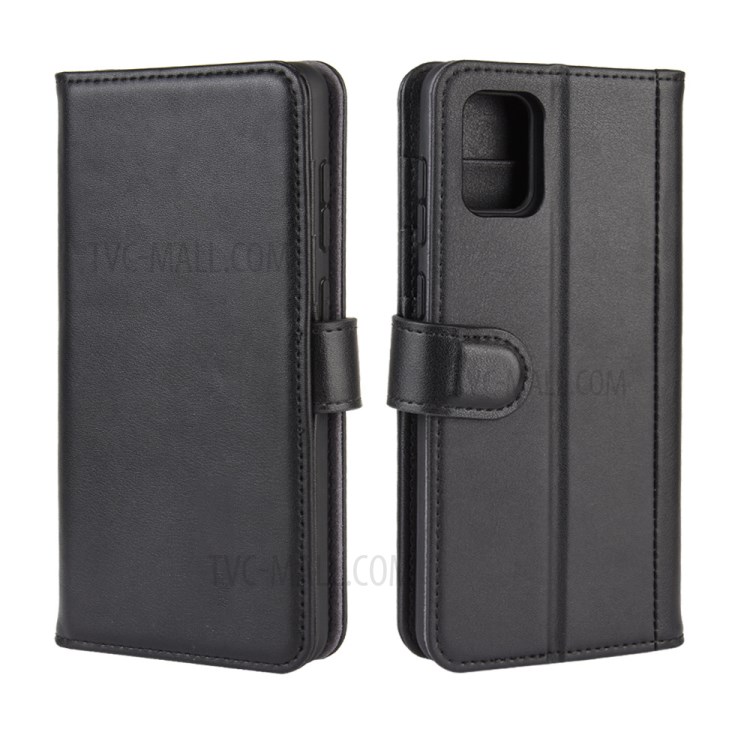 Genuine Split Leather Wallet Stand Protection Case for Samsung Galaxy A31 - Black-2