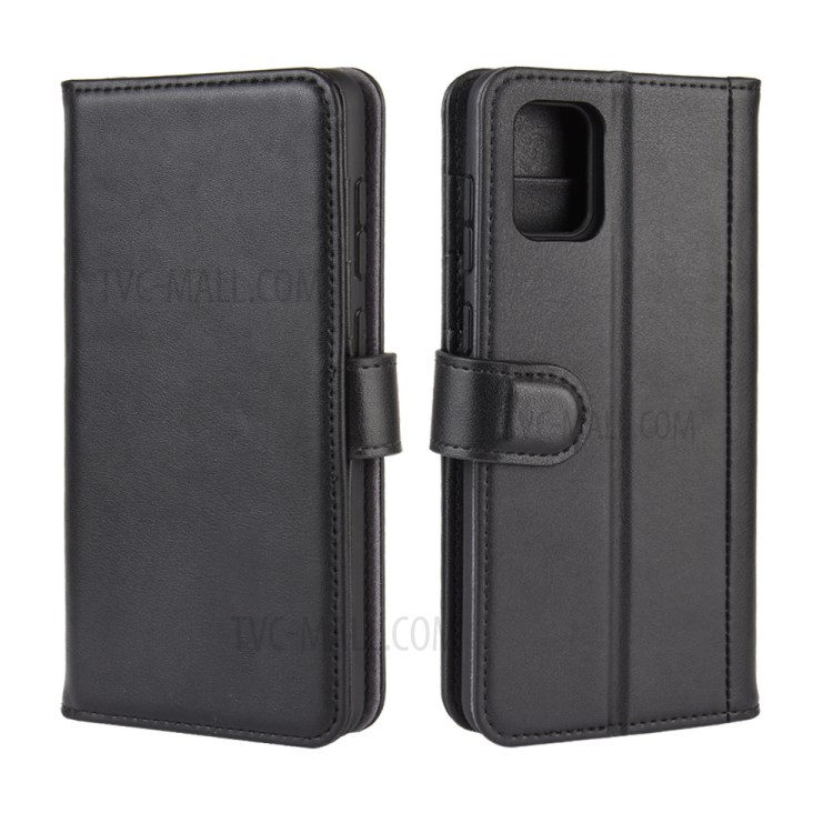 Genuine Split Leather Wallet Stand Protection Case for Samsung Galaxy A31 - Black-2