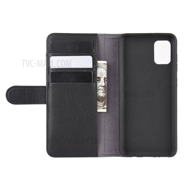 Genuine Split Leather Wallet Stand Protection Case for Samsung Galaxy A31 - Black-5