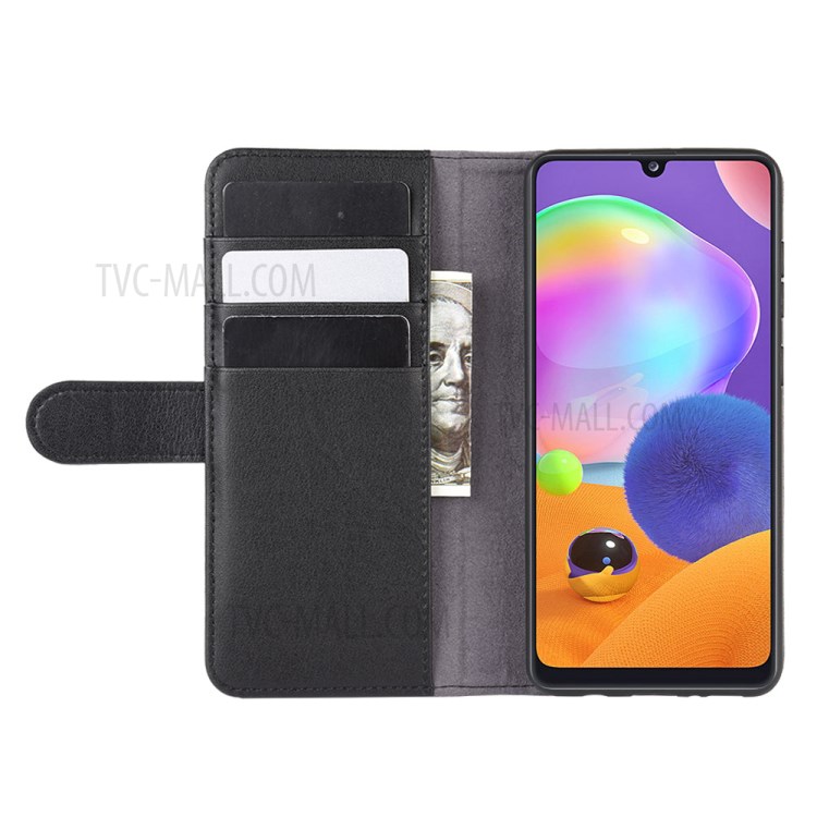 Genuine Split Leather Wallet Stand Protection Case for Samsung Galaxy A31 - Black-6