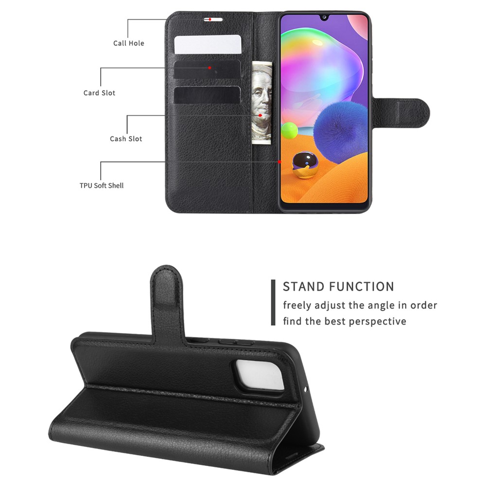 Litchi Surface Wallet Leather Case for Samsung Galaxy A31 - Black-4