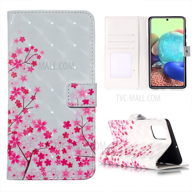 3D Colored Carving Pattern Printing Wallet Leather Cover for Samsung Galaxy A51 SM-A515 - Plum Blossom-1