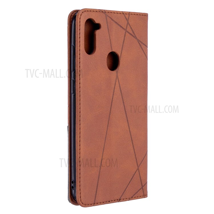 Geometric Pattern Auto-absorbed Leather Cover with Card Slots for Samsung Galaxy A11 / M11 - Coffee-8