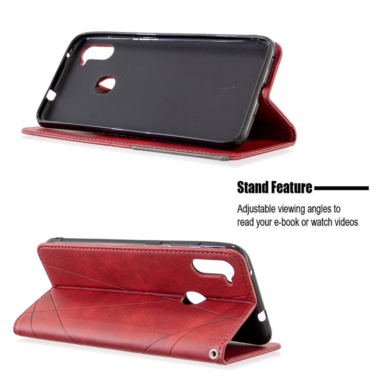 Tampa De Couro Geométrico Padrão Absorvida-automático Com Ranhuras De Placa Para Samsung Galaxy A11 / M11 - Vermelho-2
