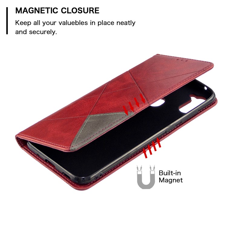 Tampa De Couro Geométrico Padrão Absorvida-automático Com Ranhuras De Placa Para Samsung Galaxy A11 / M11 - Vermelho-3