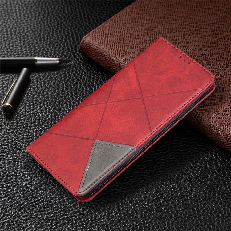 Modello Geometrico Cover In Pelle Assorbita Automaticamente Con Slot Per Schede Per Samsung Galaxy A11 (versione UE) / M11 - Rosso