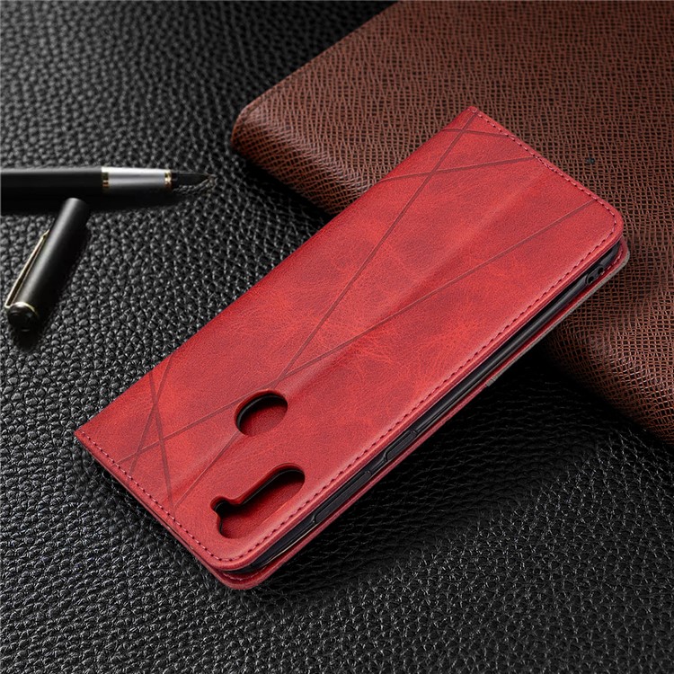 Tampa De Couro Geométrico Padrão Absorvida-automático Com Ranhuras De Placa Para Samsung Galaxy A11 / M11 - Vermelho-6