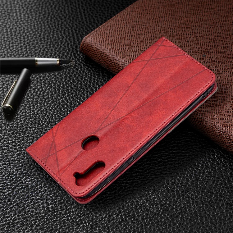 Geometrisches Muster Auto-absorbierte Lederabdeckung Mit Kartenslots Für Samsung Galaxy A11 (EU-Version) / M11 - Rot