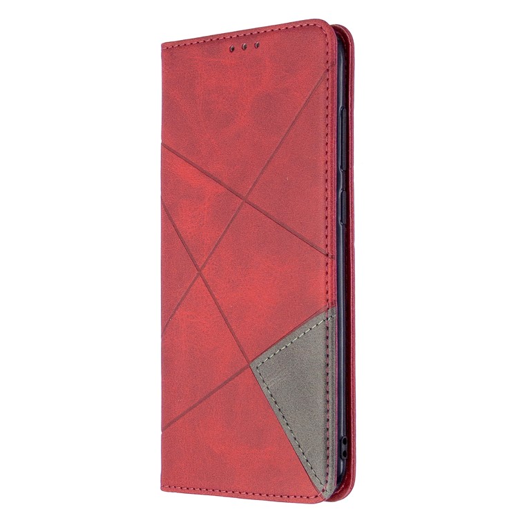 Geometrisches Muster Auto-absorbierte Lederabdeckung Mit Kartenslots Für Samsung Galaxy A11 (EU-Version) / M11 - Rot