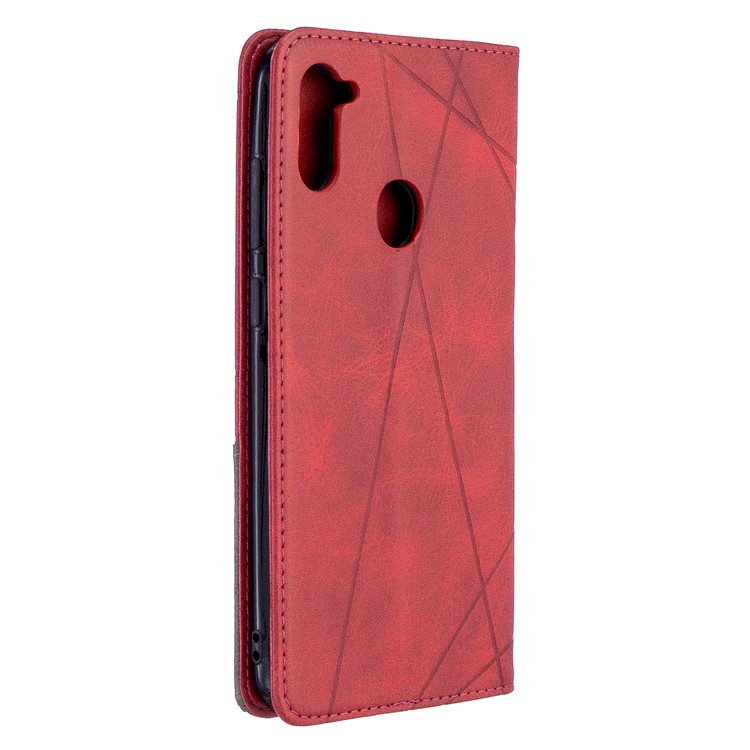 Tampa De Couro Geométrico Padrão Absorvida-automático Com Ranhuras De Placa Para Samsung Galaxy A11 / M11 - Vermelho-8