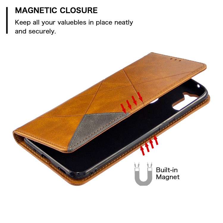 Geometric Pattern Auto-absorbed Leather Cover with Card Slots for Samsung Galaxy A11 / M11 - Brown-3