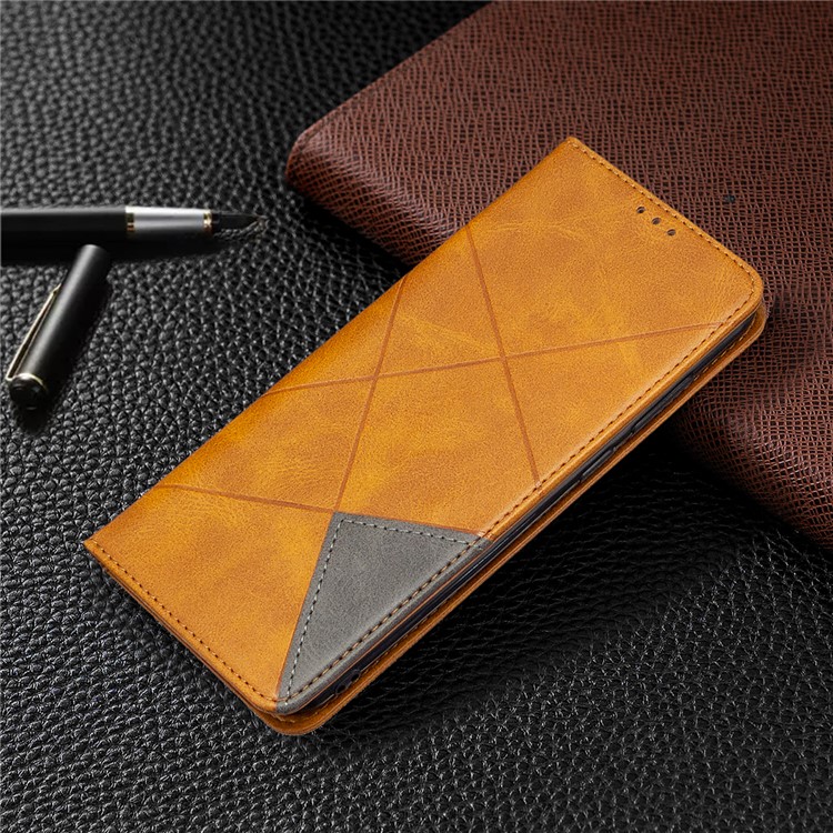 Geometric Pattern Auto-absorbed Leather Cover with Card Slots for Samsung Galaxy A11 / M11 - Brown-5