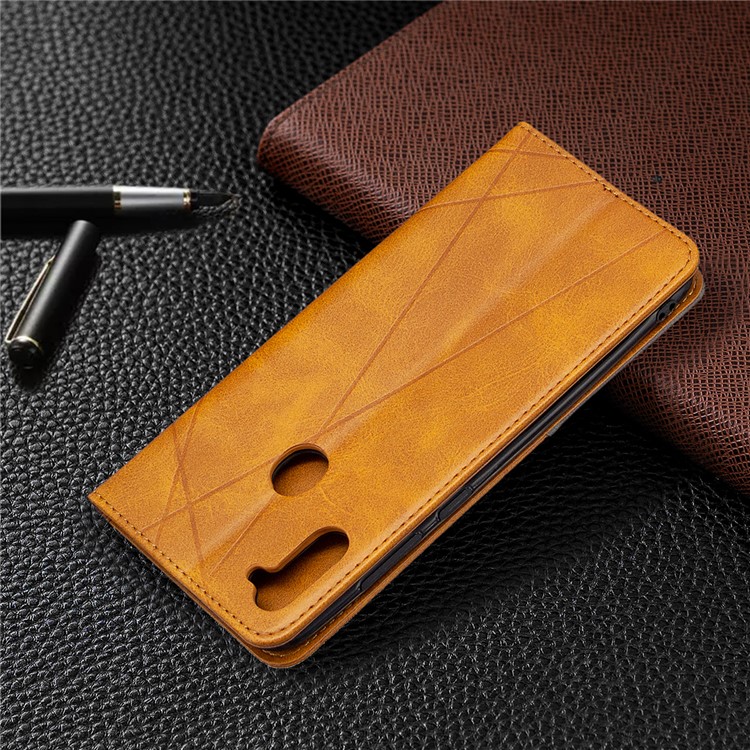 Geometric Pattern Auto-absorbed Leather Cover with Card Slots for Samsung Galaxy A11 / M11 - Brown-6