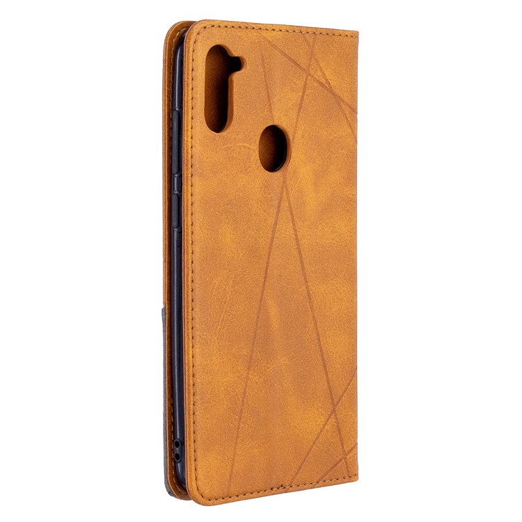 Geometric Pattern Auto-absorbed Leather Cover with Card Slots for Samsung Galaxy A11 / M11 - Brown-8