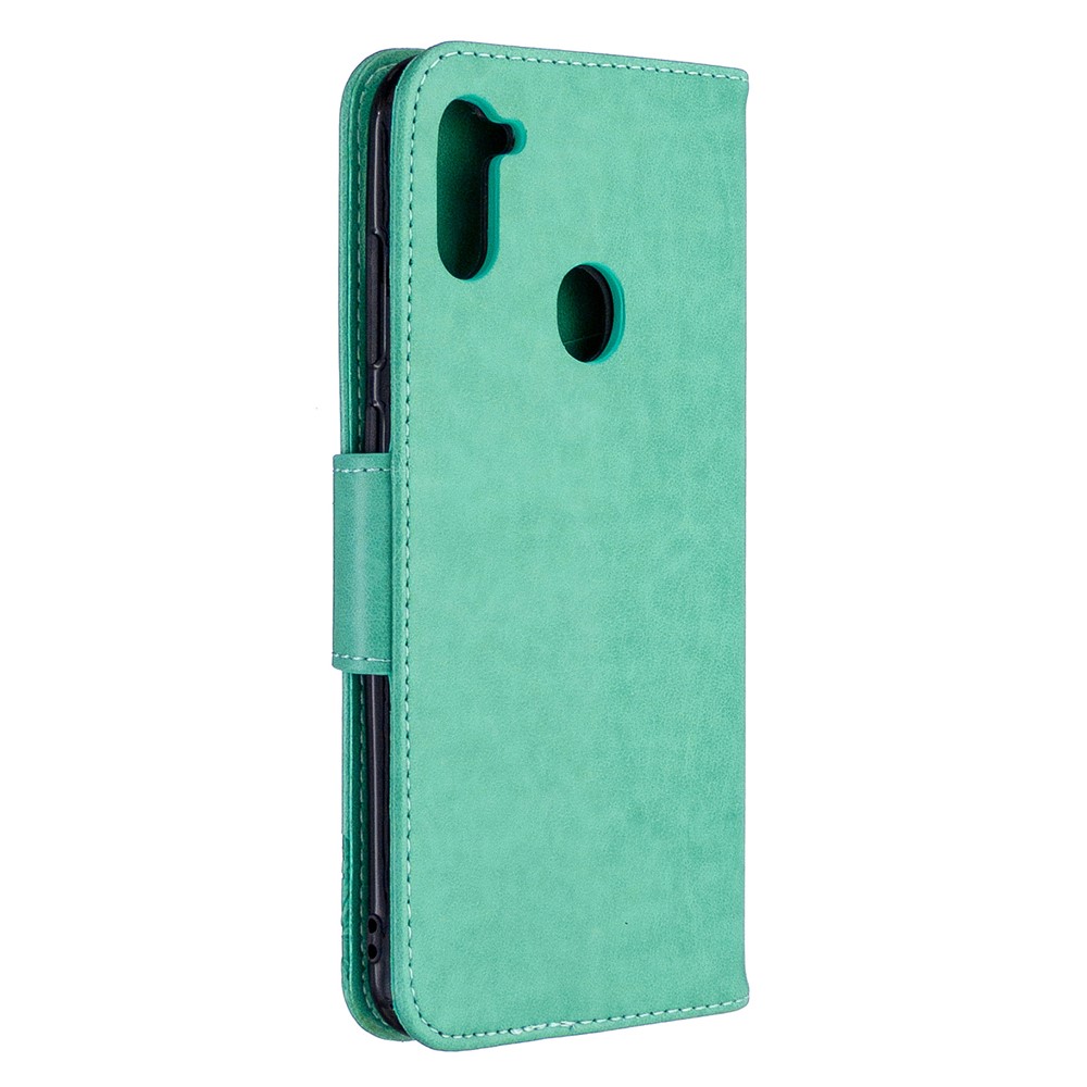 Imprint Borboletas Carteira Ficar Estojo De Couro Da Aleta Para Samsung Galaxy A11 / M11 - Verde-7