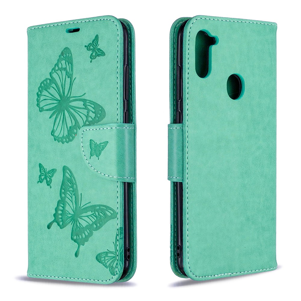 Imprint Butterflies Wallet Stand Flip Leather Case for Samsung Galaxy A11/M11 - Green-8