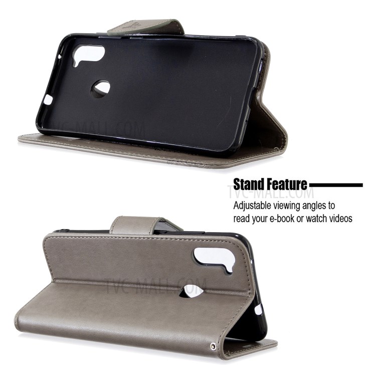 Imprint Butterflies Wallet Stand Flip Leather Case for Samsung Galaxy A11/M11 - Grey-2