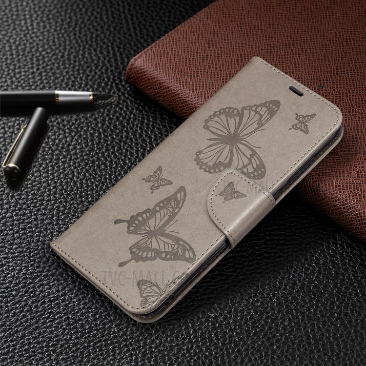 Imprint Butterflies Wallet Stand Flip Leather Case for Samsung Galaxy A11/M11 - Grey-4