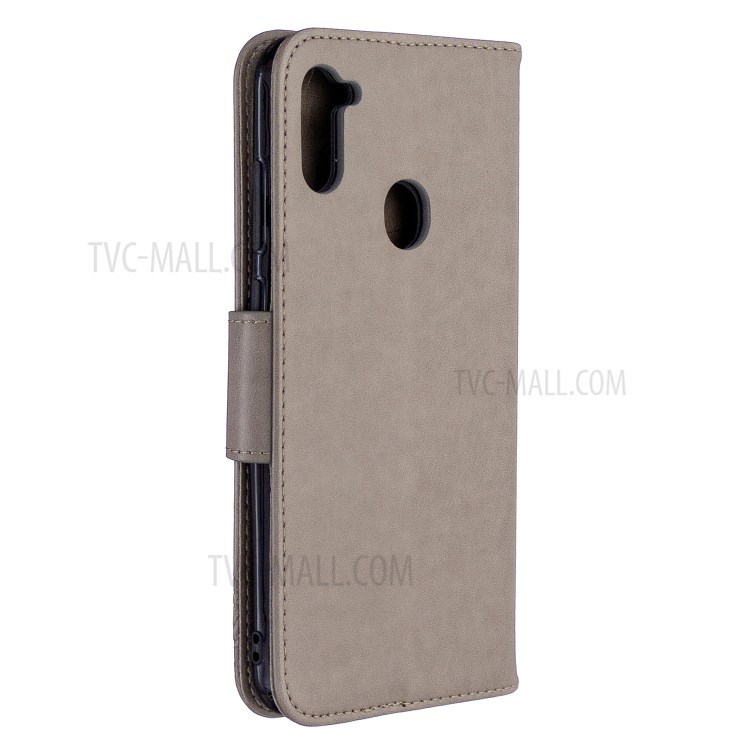 Imprint Butterflies Wallet Stand Flip Leather Case for Samsung Galaxy A11/M11 - Grey-7