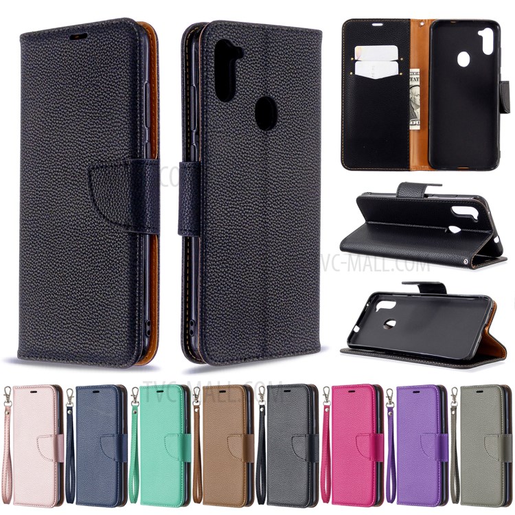 Litchi Skin Leather Stand Wallet Phone Case for Samsung Galaxy A11 / M11 - Black-10