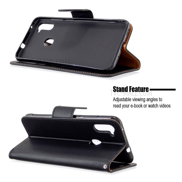 Litchi Skin Leather Stand Wallet Phone Case for Samsung Galaxy A11 / M11 - Black-2