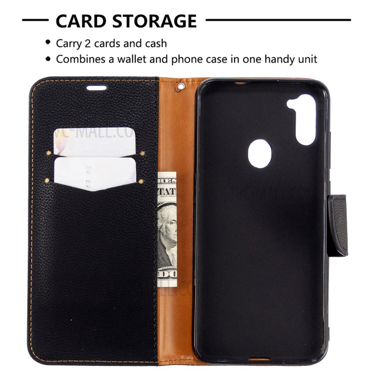 Litchi Skin Leather Stand Wallet Phone Case for Samsung Galaxy A11 / M11 - Black-3