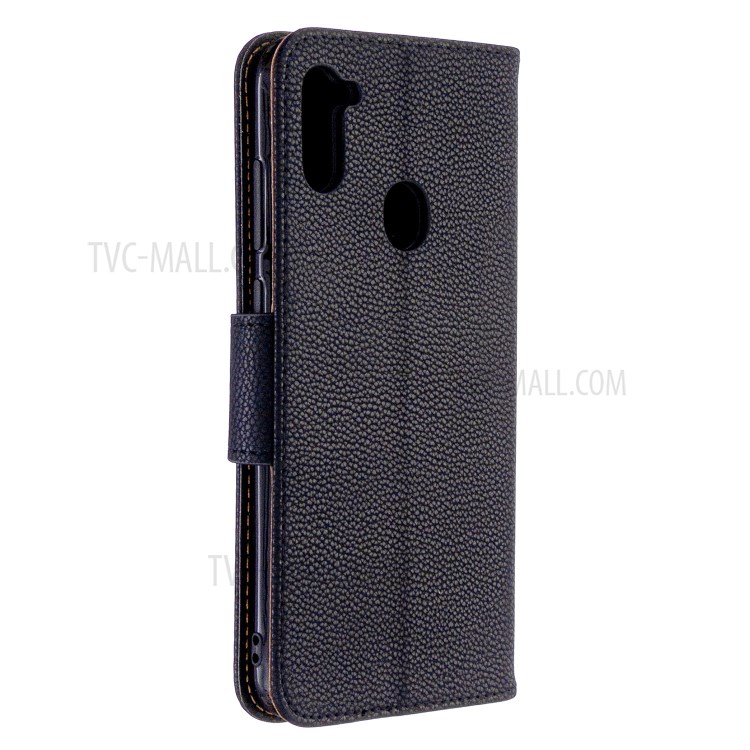 Litchi Skin Leather Stand Wallet Phone Case for Samsung Galaxy A11 / M11 - Black-8