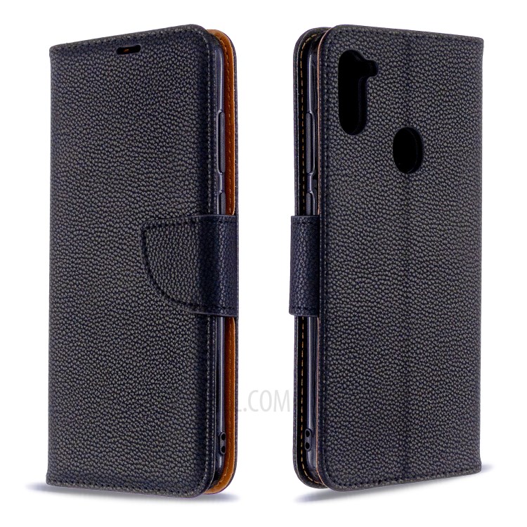 Litchi Skin Leather Stand Wallet Phone Case for Samsung Galaxy A11 / M11 - Black-9
