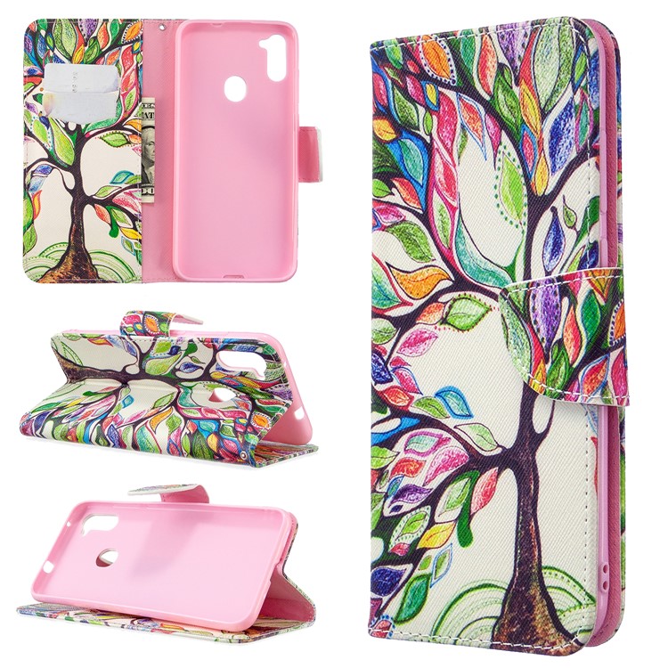 Padrão De Impressão Estande Tampa Carteira De Couro Para Samsung Galaxy A11 / M11 - Árvore Colorida-1