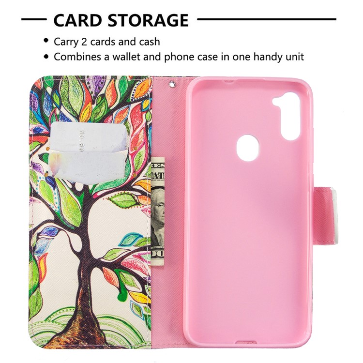 Padrão De Impressão Estande Tampa Carteira De Couro Para Samsung Galaxy A11 / M11 - Árvore Colorida-3