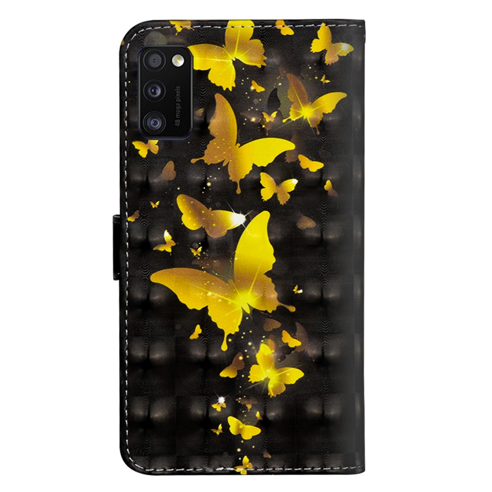 Patrones de Decoración de Puntos Ligeros Cubierta de Cuero de Billetera Con Cordón Para Samsung Galaxy A41 (versión Global) - Mariposas Doradas-3