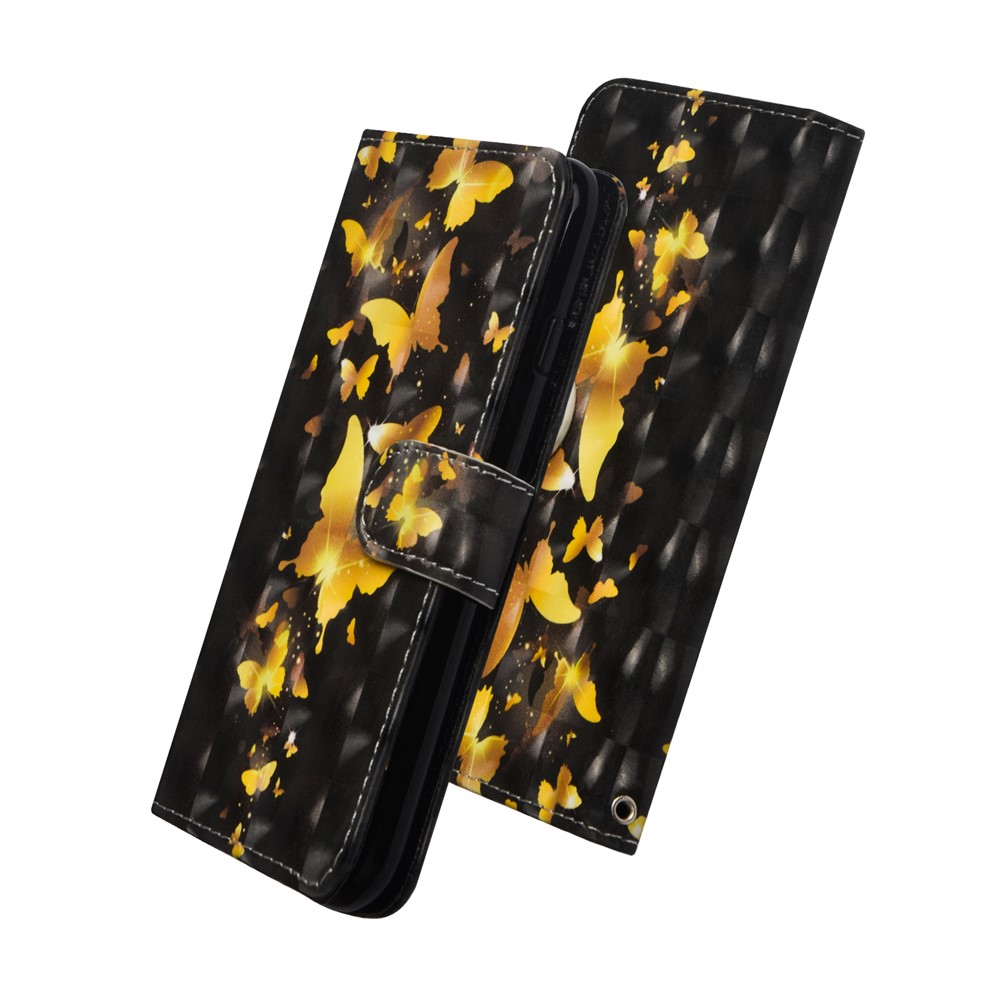 Patrones de Decoración de Puntos Ligeros Cubierta de Cuero de Billetera Con Cordón Para Samsung Galaxy A41 (versión Global) - Mariposas Doradas-4