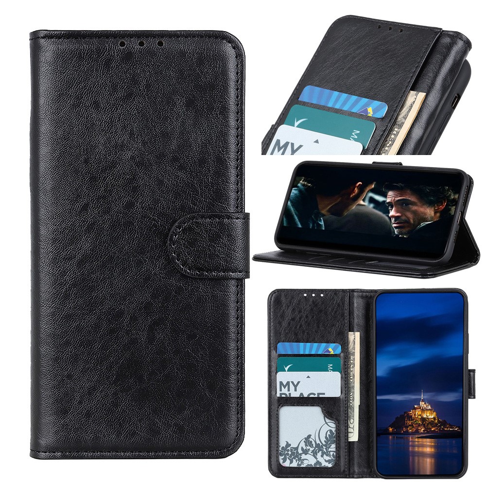 Für Samsung Galaxy A41 (Globale Version) Crazy Horse Lederschale Mit Wallet Stehfall - Schwarz