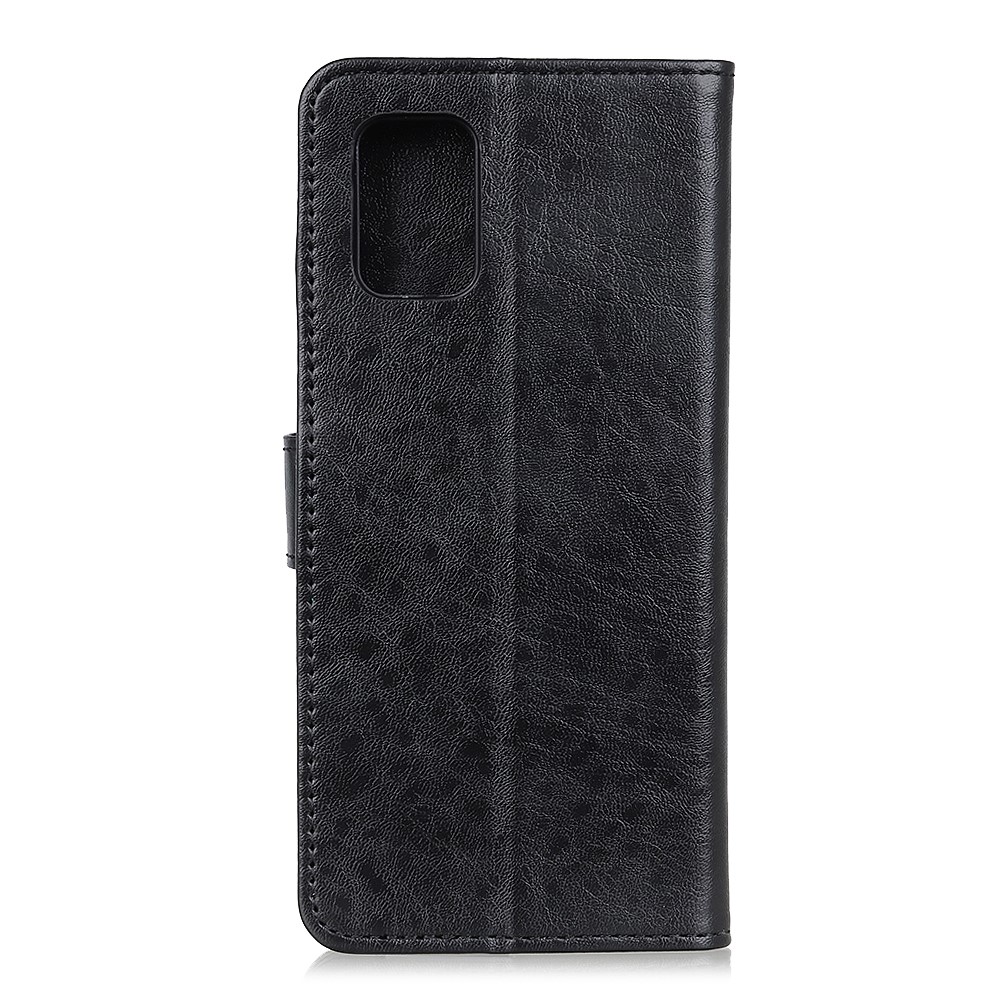 Para Samsung Galaxy A41 (versión Global) Crazy Horse Cuche Shell Con Estante De La Billetera. - Negro