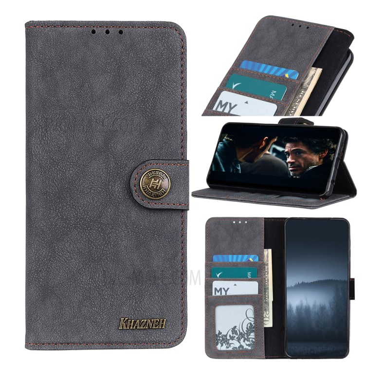 KHAZNEH Vintage Style Leather Wallet Stand Case for Samsung Galaxy A81/Note 10 Lite - Black-1