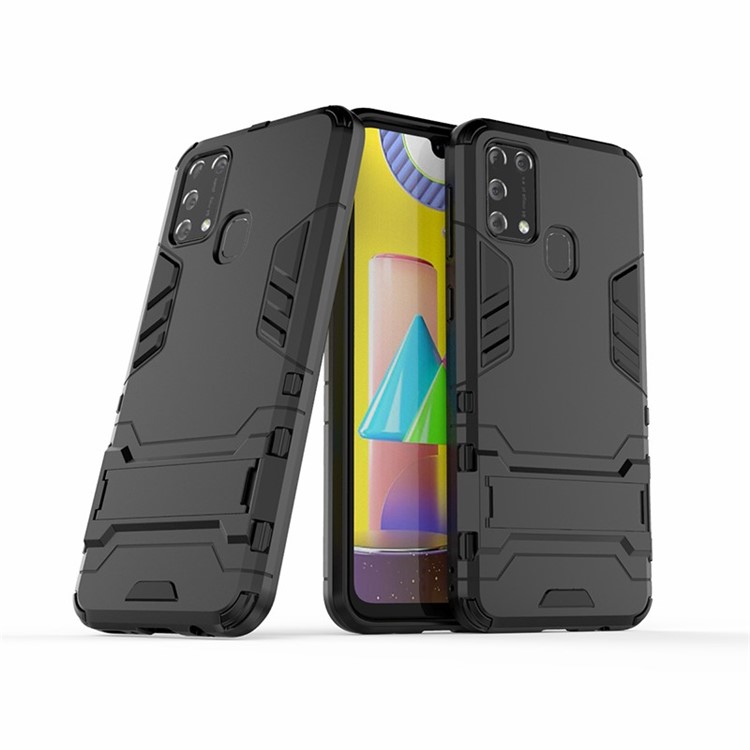 2-in-1 Hybrid PC + TPU Phone Cover with Kickstand for Samsung Galaxy M31 - Black-2