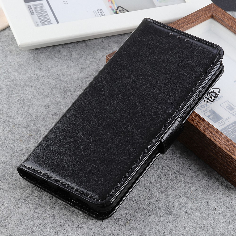 Crazy Horse Leather Willet Stand Case Para Samsung Galaxy A21s - Negro