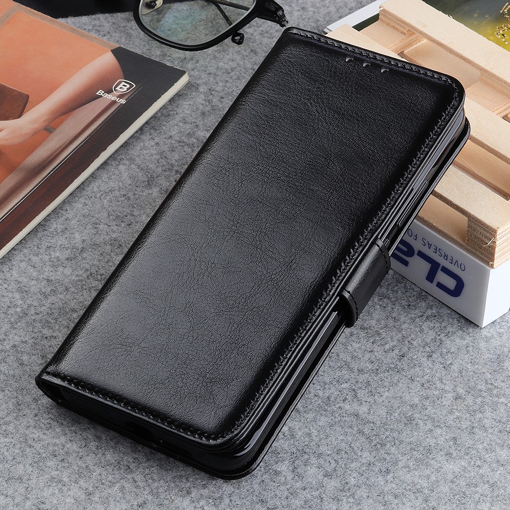 Crazy Horse Leder Wallet Stand Hülle Für Samsung Galaxy A21s - Schwarz